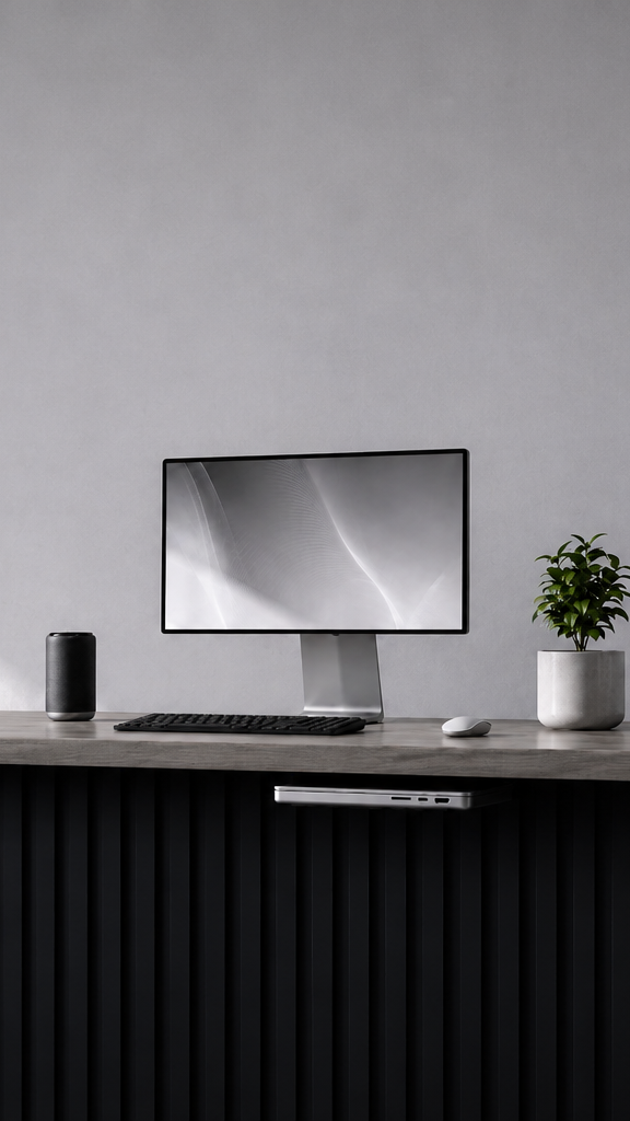 Pro under a walnut top — invisible.