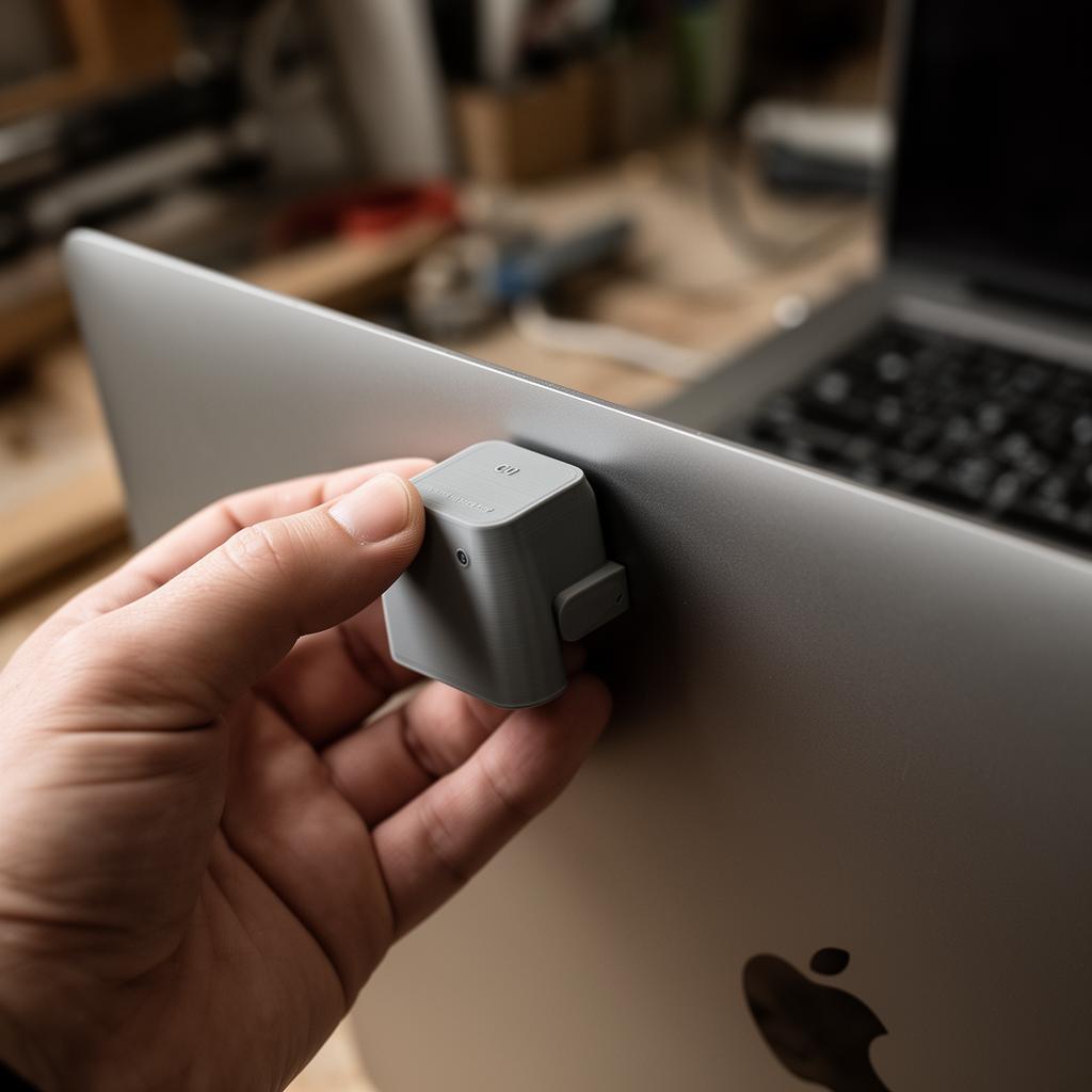 An early SOLODock prototype being tested against a MacBook
